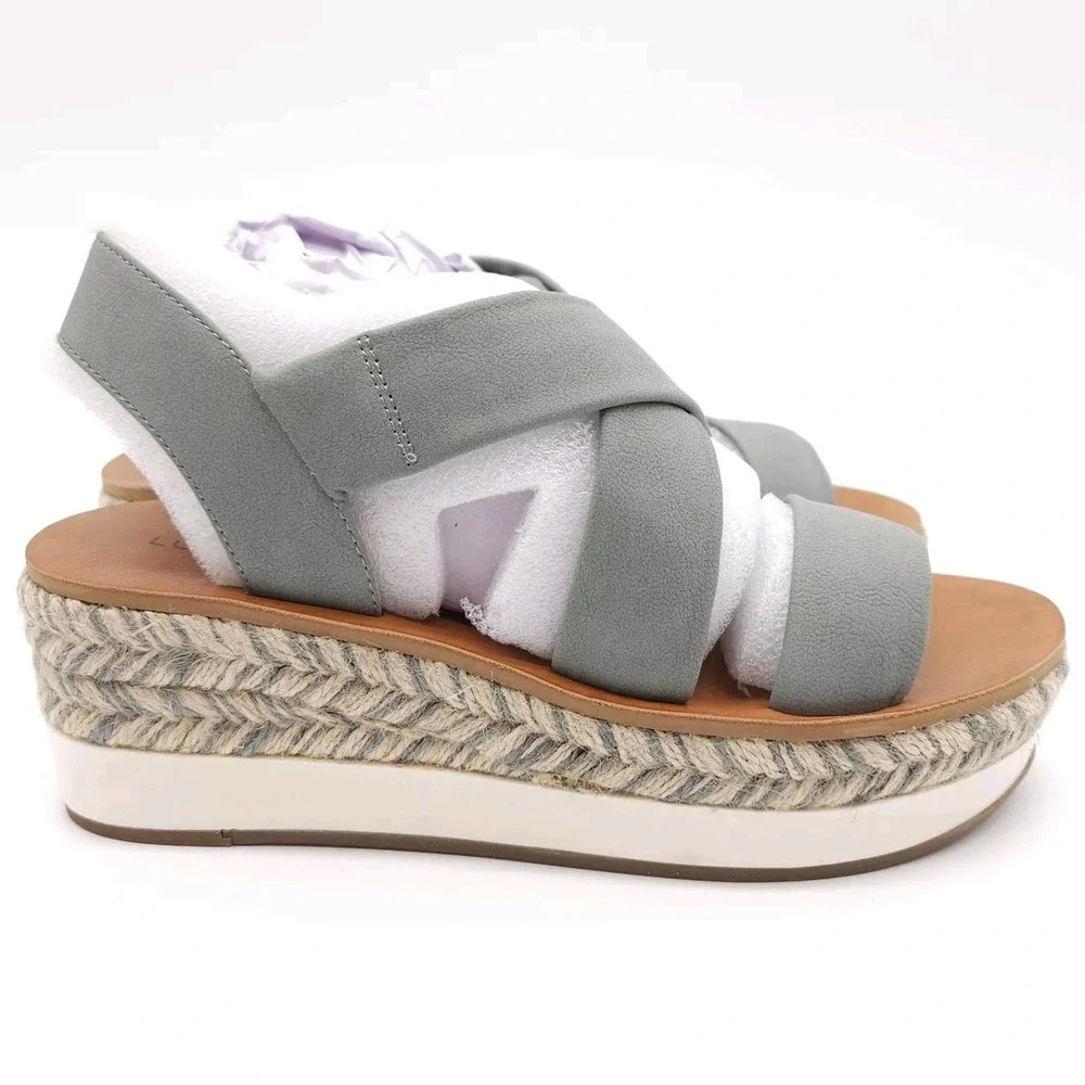 Lucky Brand Women's 6 Cloud Gray Johannas Platform Sandals Wedge Espadrille Boho